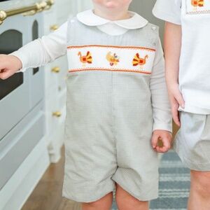 Ruth and Ralph Thanksgiving Smocked Benjamin Jon Jon, 12M, Like New